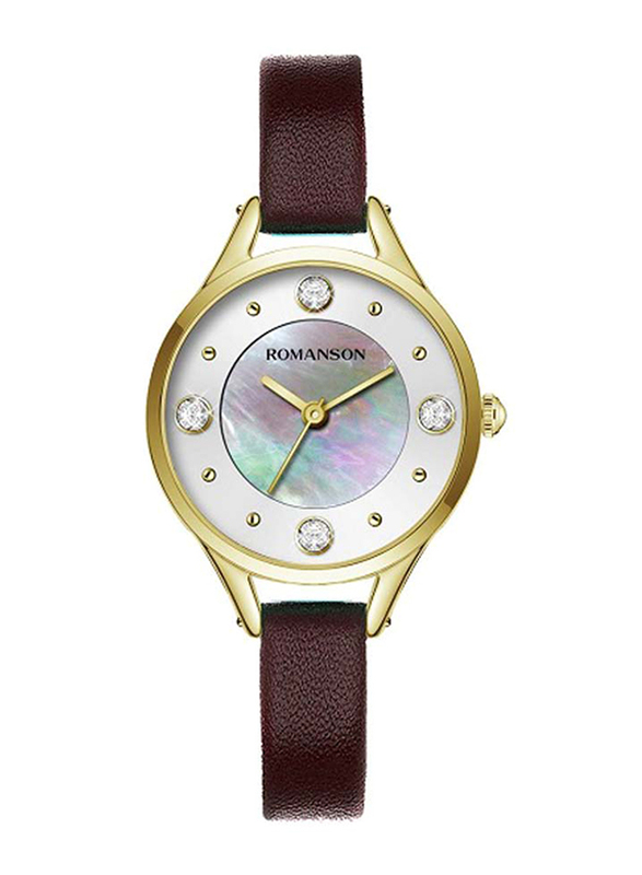 Romanson Classic Quartz Analog Watch for Women with Leather Band, Water Resistant, RL0B04LLNGMS1G, Brown-White/Gold