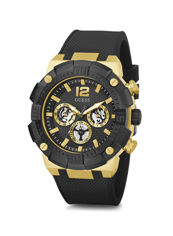Guess Navigator Multifunction Analog Watch for Men with Silicone Band, Water Resistant, GW0264G3, Black