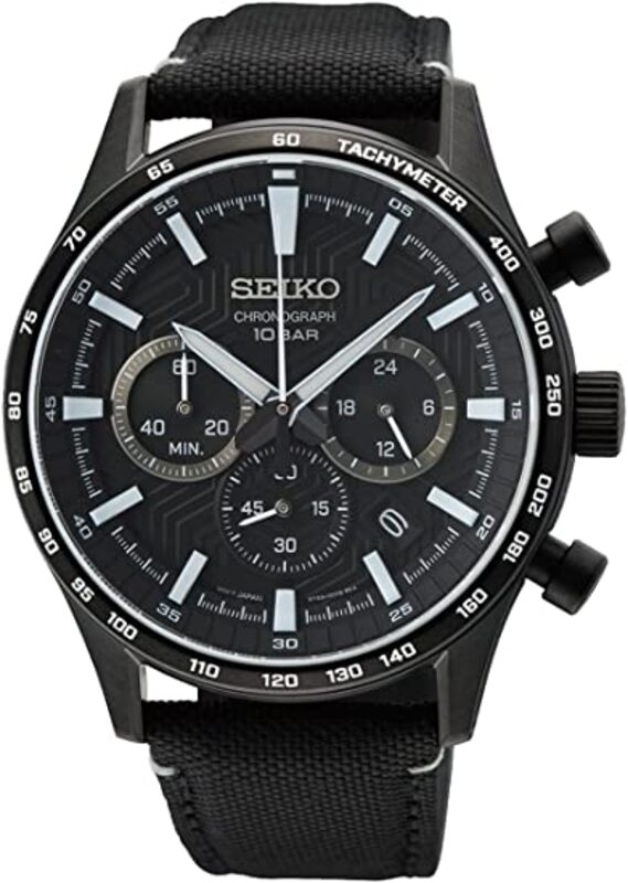 Seiko Men's Analog Quartz Watch with Nylon Strap SSB417P1, Black