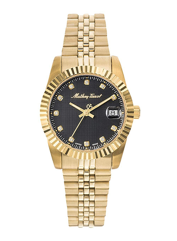Mathey-Tissot Analog Watch for Women with Stainless Steel Band, Water Resistant & Chronograph, D810PN, Gold-Black