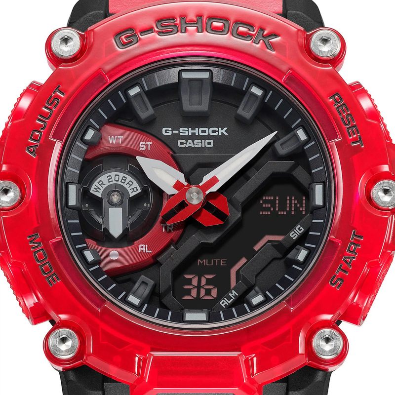 Casio G-Shock Analog + Digital Watch for Men with Resin Band, Water Resistant and Chronograph, GA-2200SKL-4ADR, Red-Black