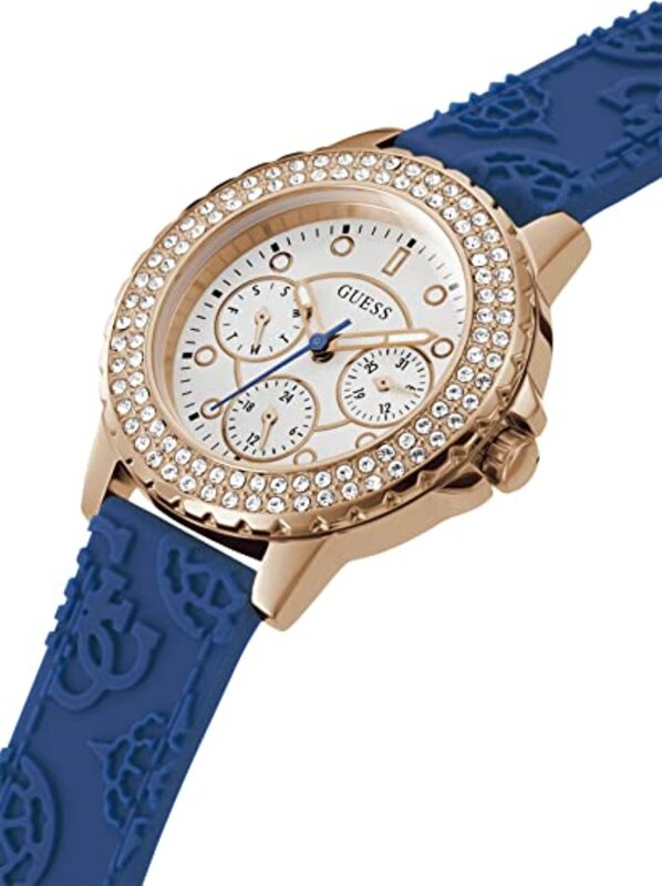 Guess Women'S Stainless Steel Quartz Silicone Strap, 16 Casual Watch Model: Gw0411L2, Blue/Rose Gold-Tone