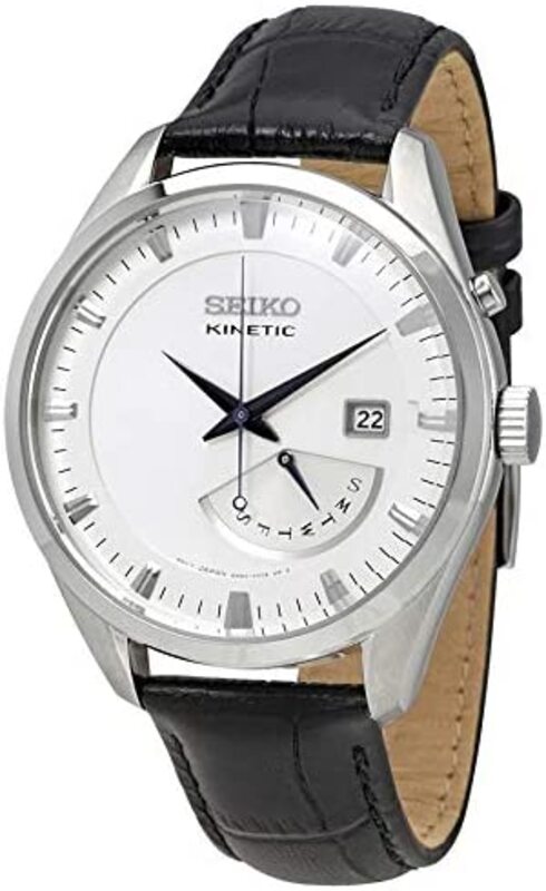 Seiko Men's Kinetic SRN071 Silver Leather Quartz Fashion Watch
