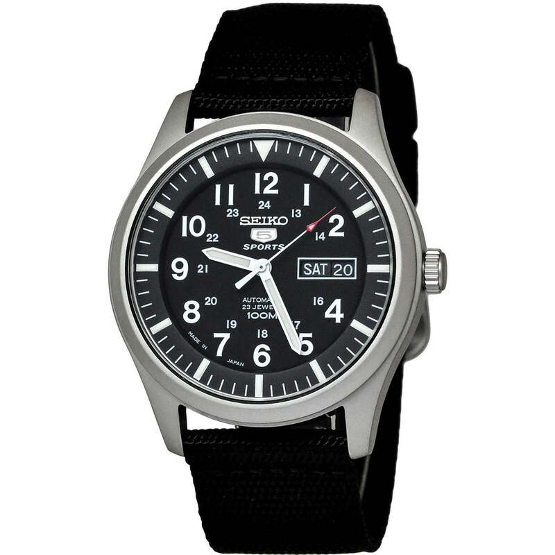 SEIKO 5 SPORTS Automatic made in Japan Black Dial Nylon Strap Watch SNZG15J1 Men's, Black, 42 mm (With 1 Extra Strap)