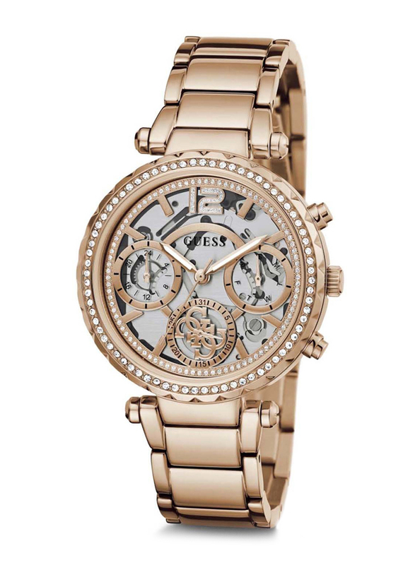 Guess Solstice Analog Watch for Women with Stainless Steel Band, Water Resistant, GW0403L3, Rose Gold-Transparent