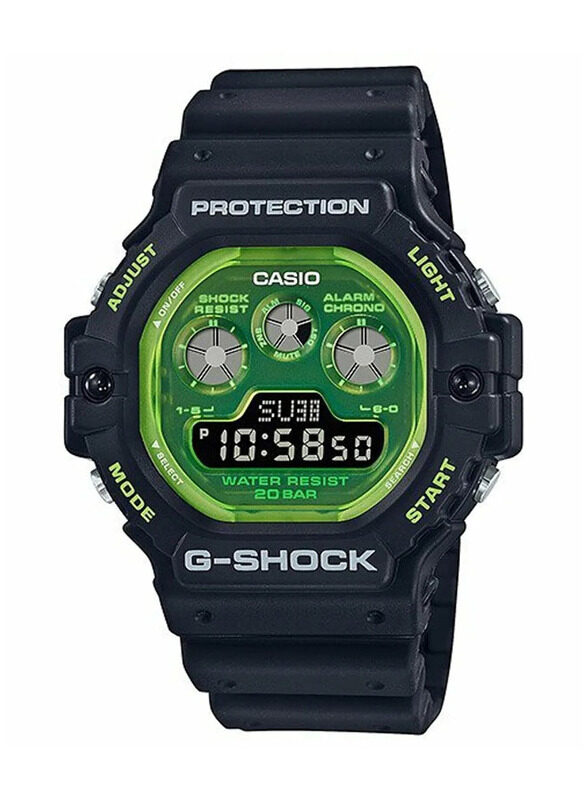 

Casio G-Shock Digital Watch for Men with Resin Band, Water Resistant & Chronograph, DW-5900TS-1DR, Black-Green