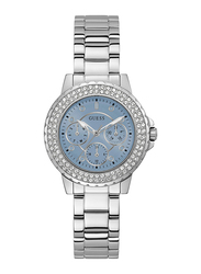 Guess Analog Watch for Women with Stainless Steel Band, Water Resistant & Chronograph, GW0410L1, Silver-Blue