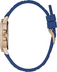 Guess Women'S Stainless Steel Quartz Silicone Strap, 16 Casual Watch Model: Gw0411L2, Blue/Rose Gold-Tone