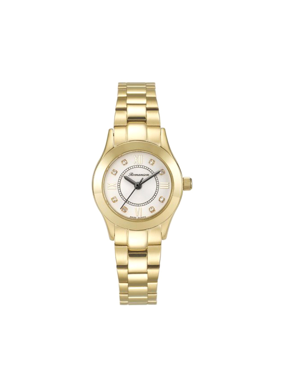 Romanson Stainless Steel Watch for Women with Round Band,, RM8A16GLGGASR1, White-Gold