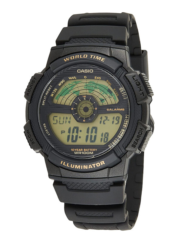 Casio Illuminator Digital Watch for Men with Resin Band, Water Resistant, AE-1100W-1BVDF, Black/Grey