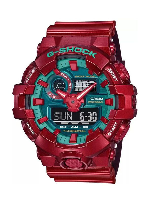

Casio G-Shock Analog + Digital Watch for Men with Resin Band, Water Resistant & Chronograph, GA-700DBR-4ADR, Red-Green