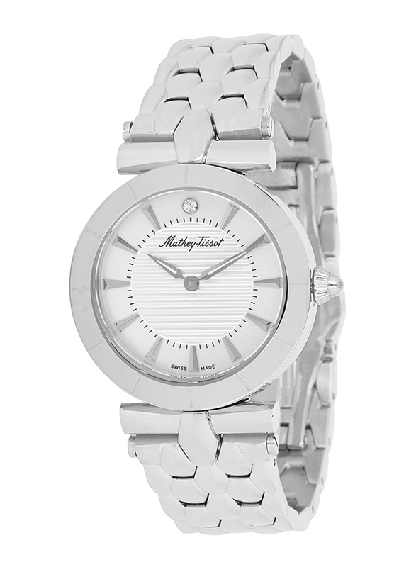 Mathey-Tissot Analog Watch for Women with Stainless Steel Band, Water Resistant, D106AI, Silver/White