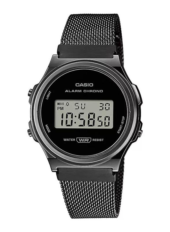 Casio Standard Digital Watch for Men with Stainless Steel Brand, Water Resistant, A171WEMB-1ADF, Black-Grey