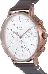Casio Watch for Men MTP-E321RL-5AVDF Analog Leather Band Brown & White, Brown & White, strap