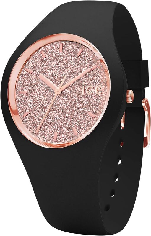 Ice-Watch - ICE Glitter Black Rose-Gold - Women's Wristwatch with Silicon Strap, Pink/Black, Small, Small (34 mm)