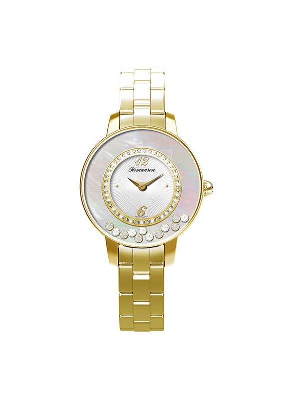 Romanson Analog Watch for Women with Stainless Steel Band, Water Resistant RM7A30QLGGA1R1, Gold-White