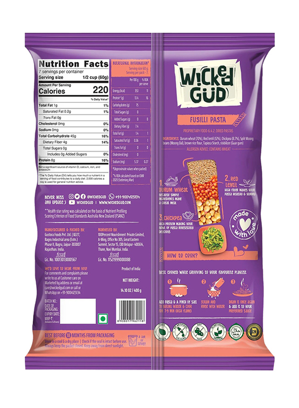 Wicked Gud Durum Wheat Fusilli Pasta, 400g