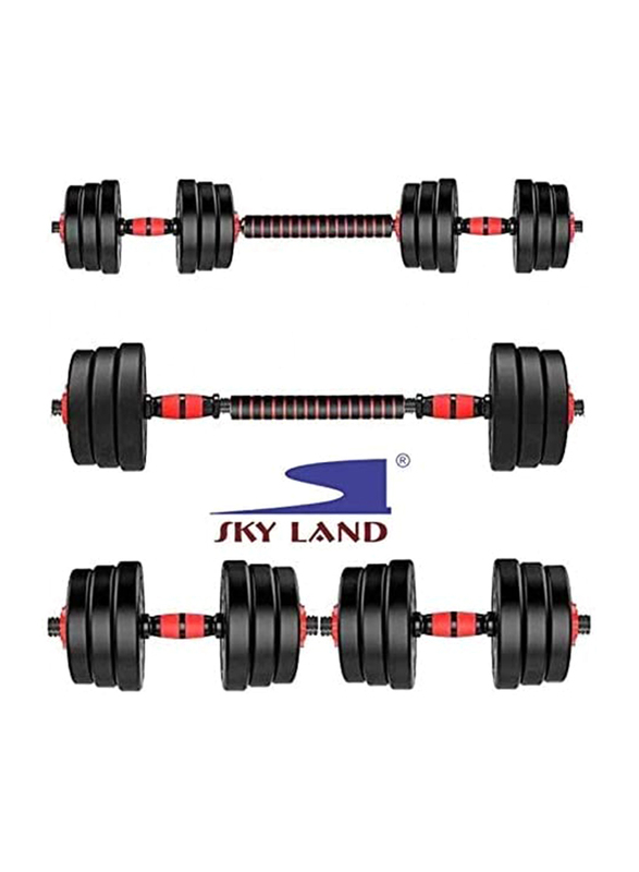 Sky Land 2-in-1 Dumbbell & Barbell Set with Connecting Rod, 20KG, Black