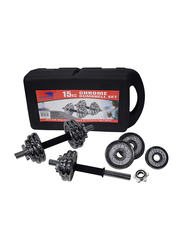 Sky Land Adjustable Iron Dumbbell Kit with Extension Barbell Rod, 15KG, Chrome