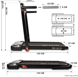 Sky Land 2-in-1 Foldable Treadmill Walking pad 4 HP Peak with 12 Programs, EM-1287, Black/Silver