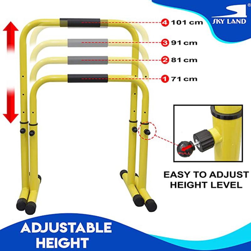 Sky Land Adjustable Height Portable Multifunction Dip Stand Fitness Bar, 2 Piece, Yellow