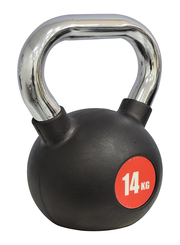 Sky Land Rubber Coated Cast Iron Kettlebell with Chrome Handle, 14KG, Black