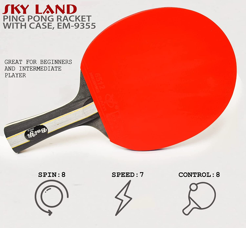 Sky Land Table Tennis Racket Set with 3 Balls and Case, Multicolour