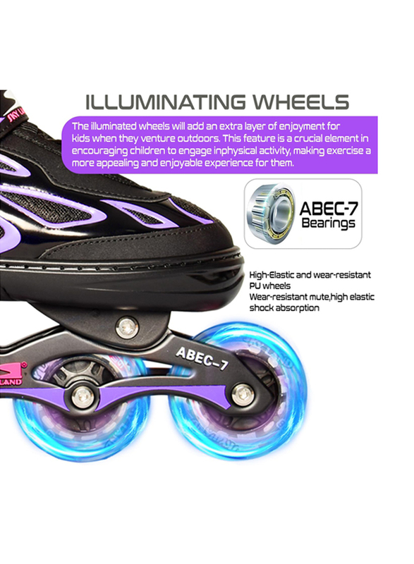 Sky Land Professional Inline Skates with 8 Illuminated Wheels, M, Violet/Black
