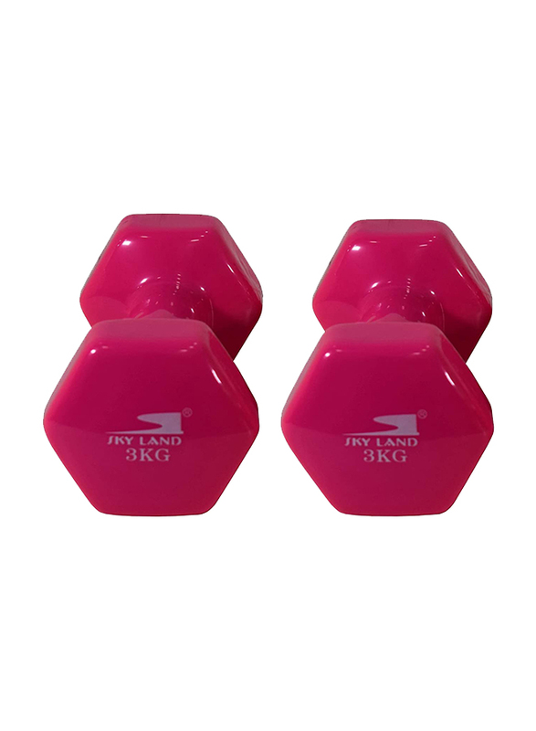 Sky Land Deluxe Vinyl Dumbbells Set, 2 x 3KG, Pink