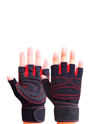 Sky Land Unisex Half Finger Workout Gloves, Black/Red