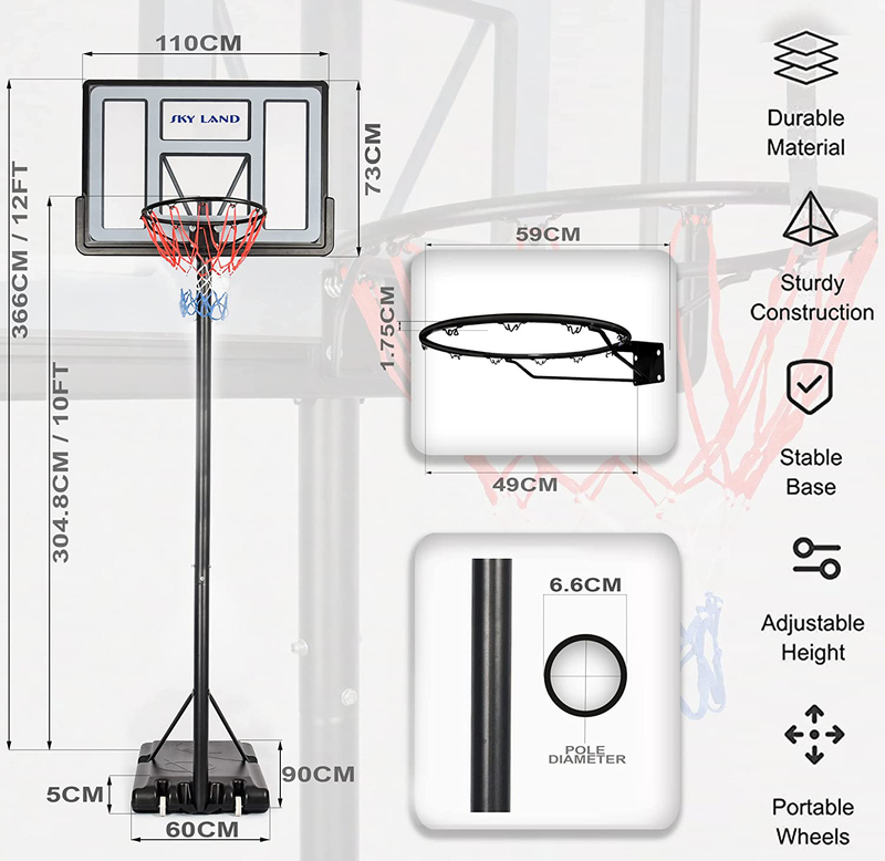 Sky Land Sports Basketball Hoop, Black/White