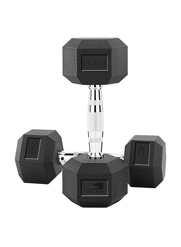 Sky Land Hex Dumbbell Set, 2 x 22.5KG, Black/Silver