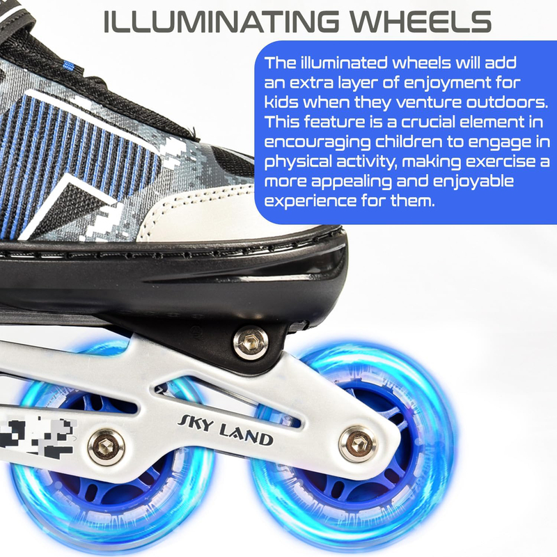 Sky Land Professional Inline Skates with 8 Illuminated Wheels, S, Blue/Black