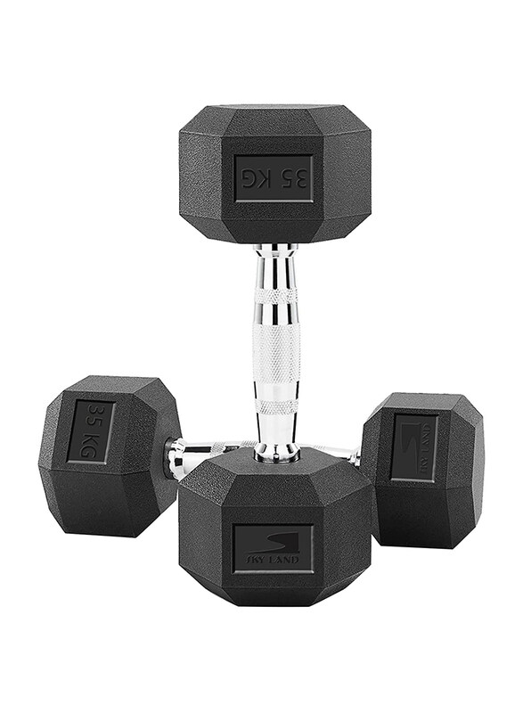 

Sky Land Hex Dumbbell Set, 2 x 35KG, Black/Silver