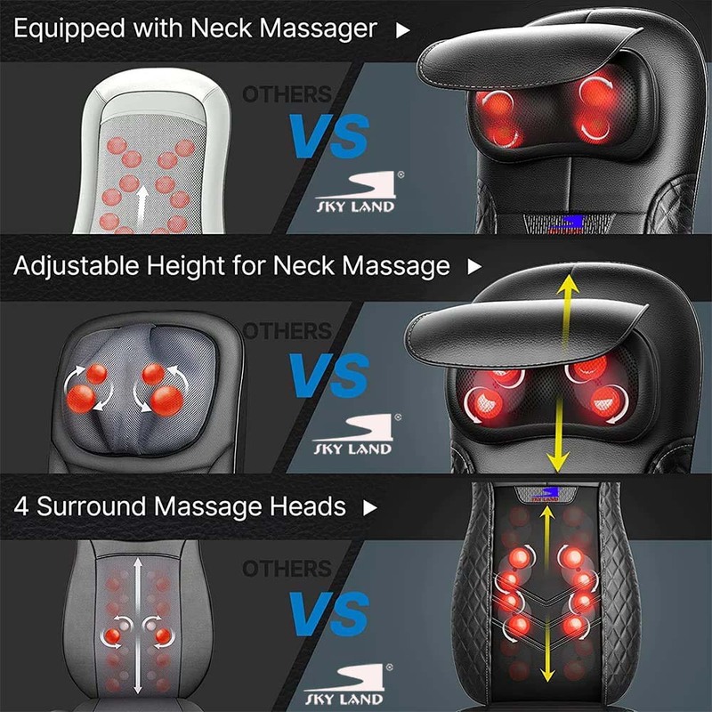 Sky Land Adjustable Height Seat Back Massager with Heat, EM-5227, Black