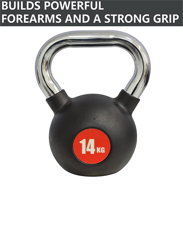 Sky Land Rubber Coated Cast Iron Kettlebell with Chrome Handle, 14KG, Black