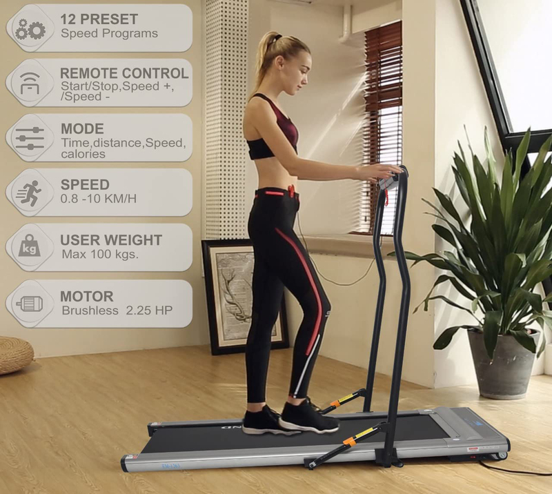 Sky Land Ultra Thin 2.25 HP Brushless Motor Fitness Treadmill with 4 Window Display, EM-1263, Black/Silver