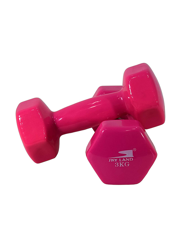 Sky Land Deluxe Vinyl Dumbbells Set, 2 x 3KG, Pink