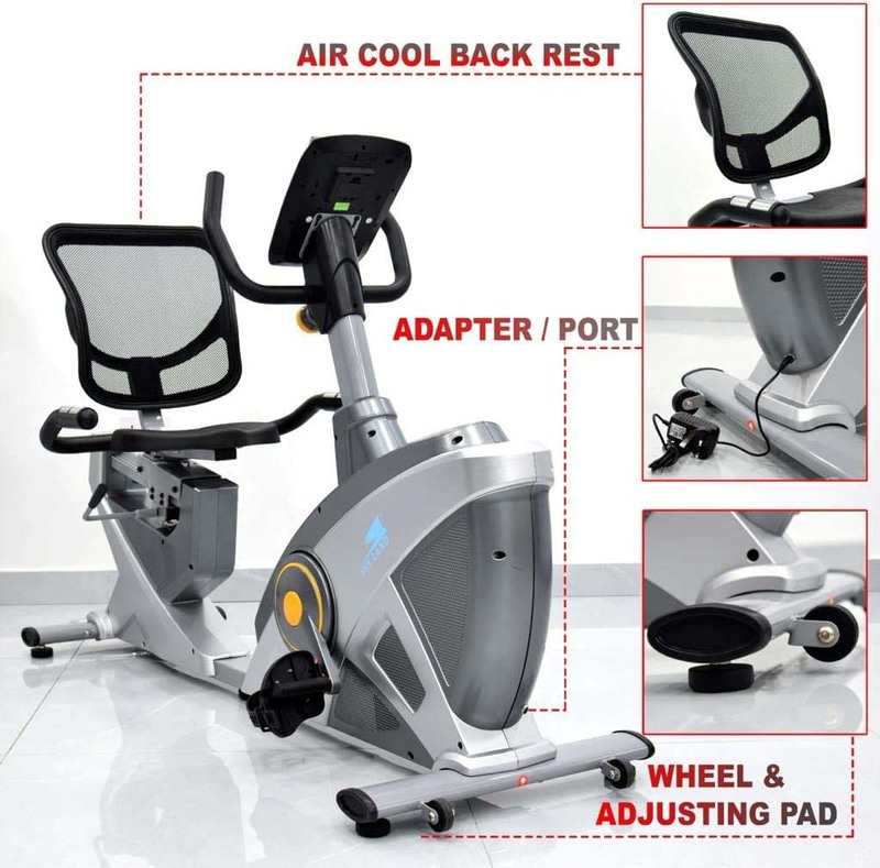 Sky Land Fitness Recumbent Exercise Bike with Digital Monitor & Adjustable Seat, EM-1543, Silver/Grey