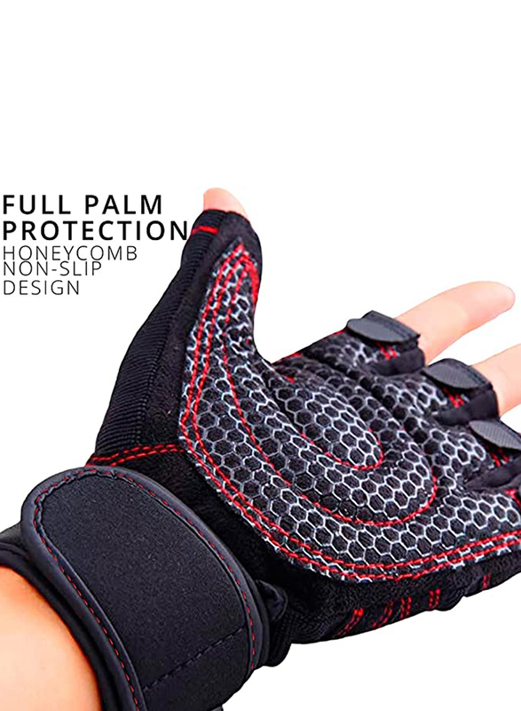 Sky Land Unisex Half Finger Workout Gloves, Black/Red