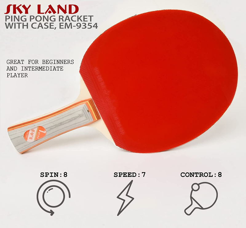 Sky Land Table Tennis Racket with Case, Red/Grey