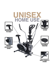 Sky Land Fitness Exercise Bike 4-in-1 Orbitrac Elliptical Cycle with Twister and Barbell 2 Sets, EM-1132, Silver/Black