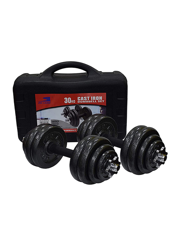 Sky Land Fitness Adjustable Cast Iron Dumbbell & Rod Set, 30KG, Black