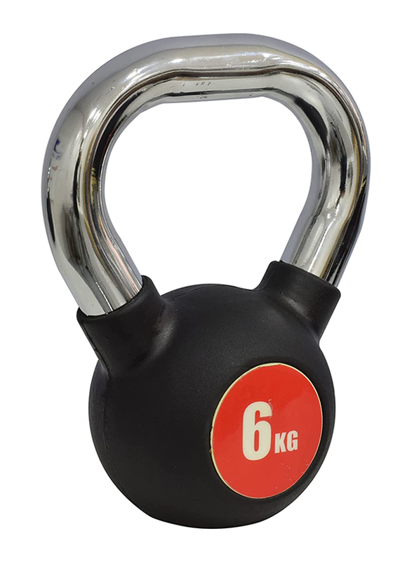 Sky Land Rubber Coated Cast Iron Kettlebell with Chrome Handle, 6KG, Black