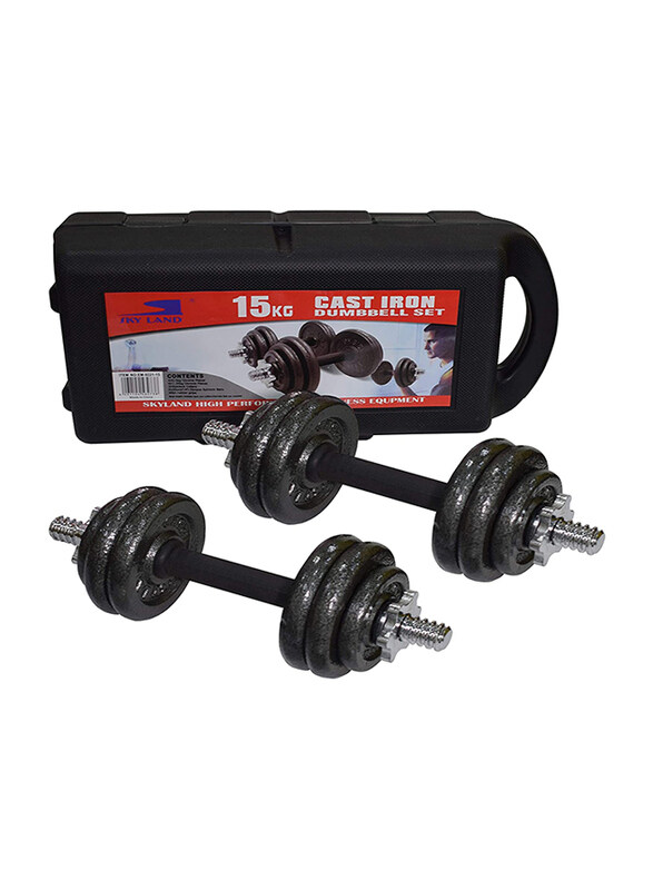 Sky Land Cast Iron Dumbbell Set, 15KG, Black