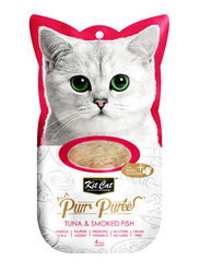 KitCat Purr Purees Tuna & Smoked Fish Flavour Wet Cat Food, 4 Sachets x 15g