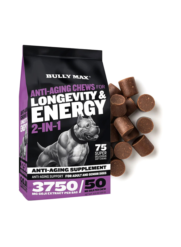 Bully Max Anti-Aging Chews for Longevity & Energy, 300g, 75 Chews, Brown