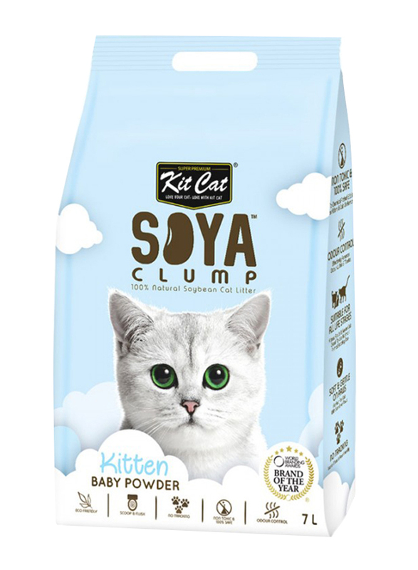 KitCat Soya Kitten Cat Litter Clumping Baby Powder, 6 x 7Liters, Light Blue