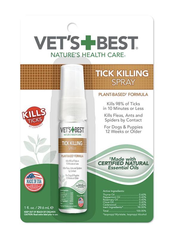 Vet's Best Tick Killing Spray for Dogs & Puppies, 29.6ml, White/Green