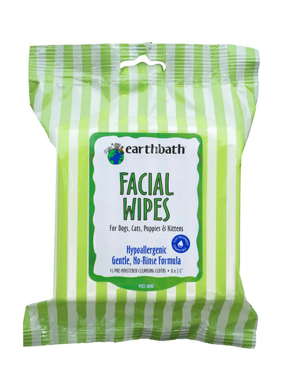 Earth Bath Hypo-Allergenic Facial Wipes in Cucumber & Melon, 25-Piece, Green